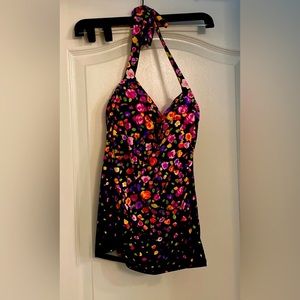 Anne Cole Signature Large Tankini Ruched Floral design Black